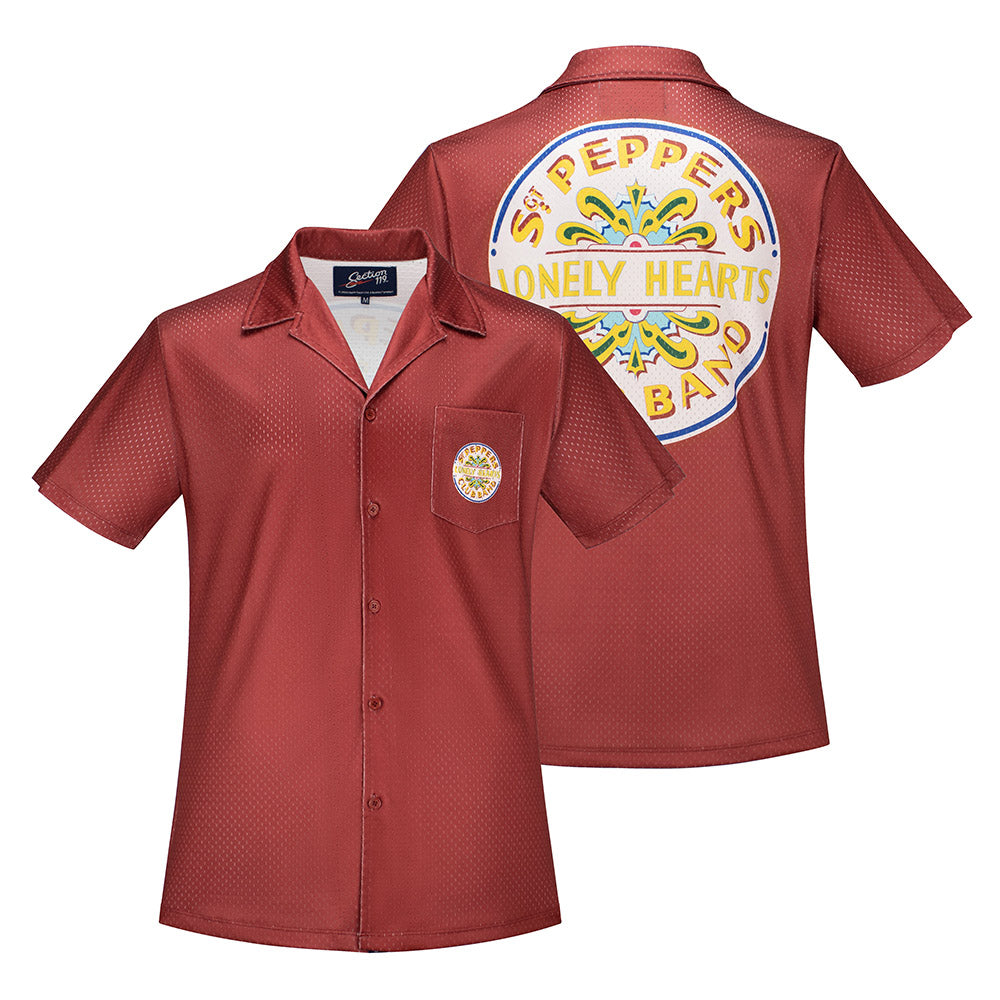The Beatles Short Sleeve Button Down Mesh Red Sgt. Peppers - Section 119